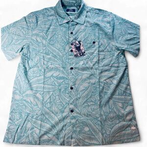TITLE:  Havana Jim Men's Aqua Tropical Print Hawaiian Aloha Button Down Shirt
